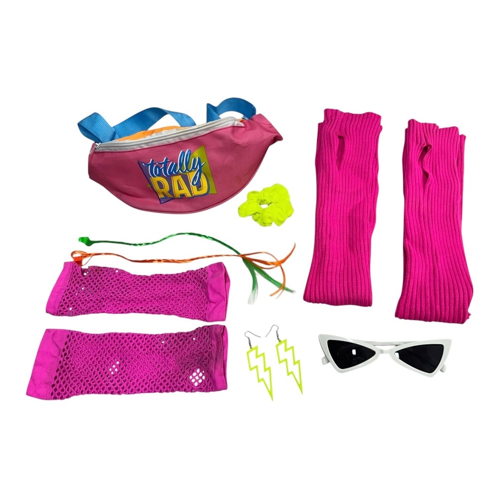 80s Costume Accessories Set Neon Fanny Pack Gloves Leg Warmers Sunglasses